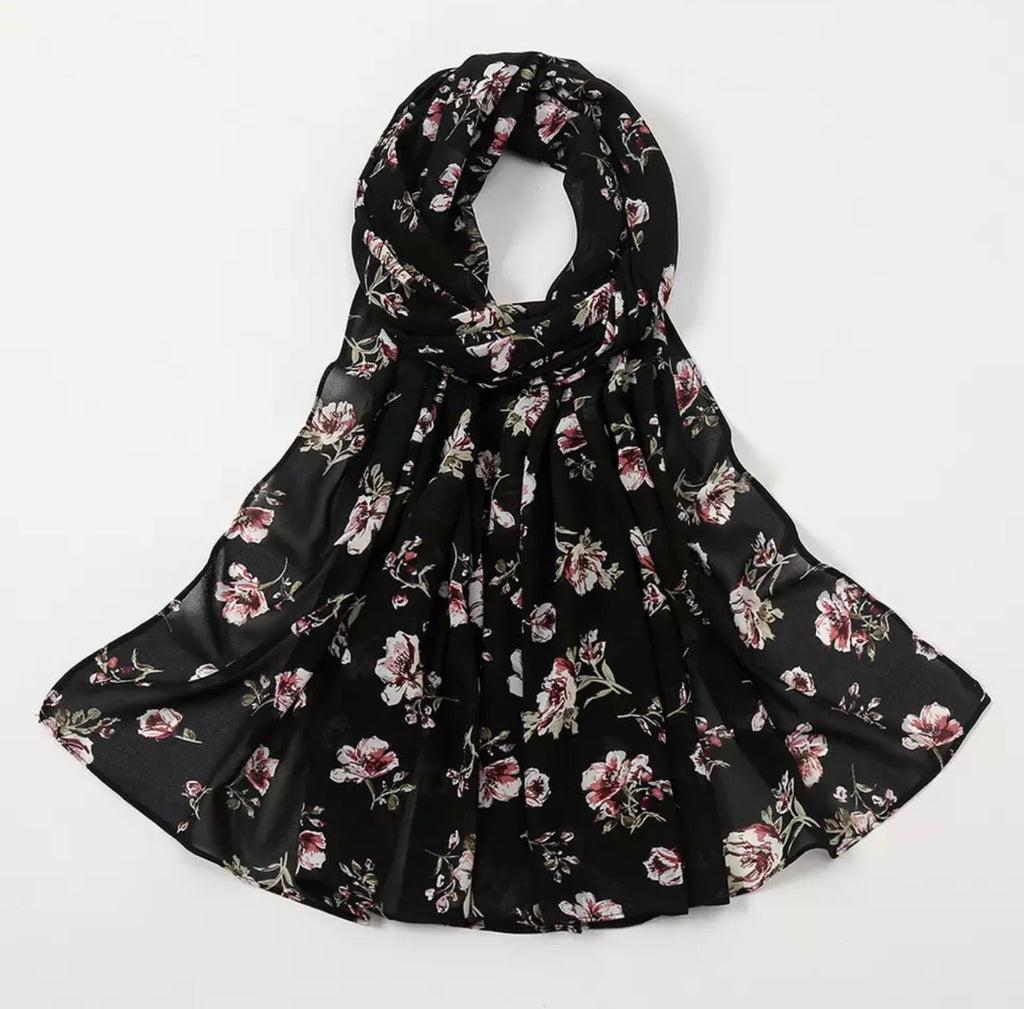 Ladies Floral Chiffon Rectangular Headscarf/Hijab (41 colors) - www.DeeneeShop.com