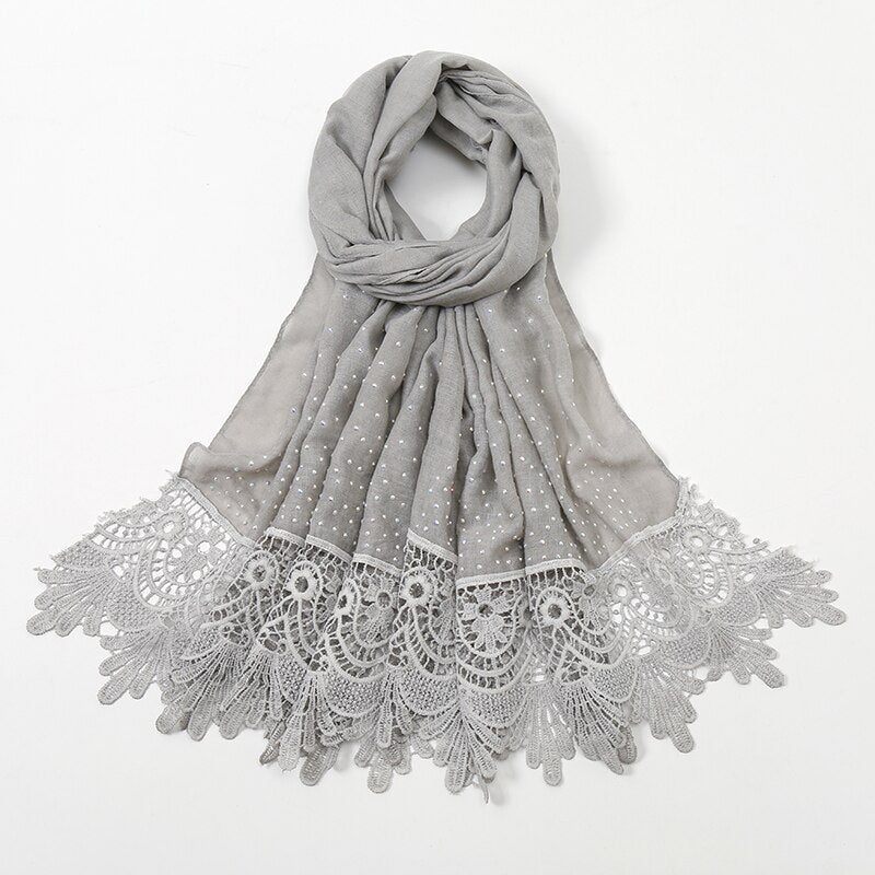 Ladies Floral Tassel Cotton Hijabs for Women Embroidered Scarf (9 Colors) - www.DeeneeShop.com