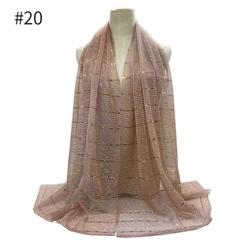 Ladies Headscarf/Hijab with Woven Golden Lace (23 Colors) - www.DeeneeShop.com