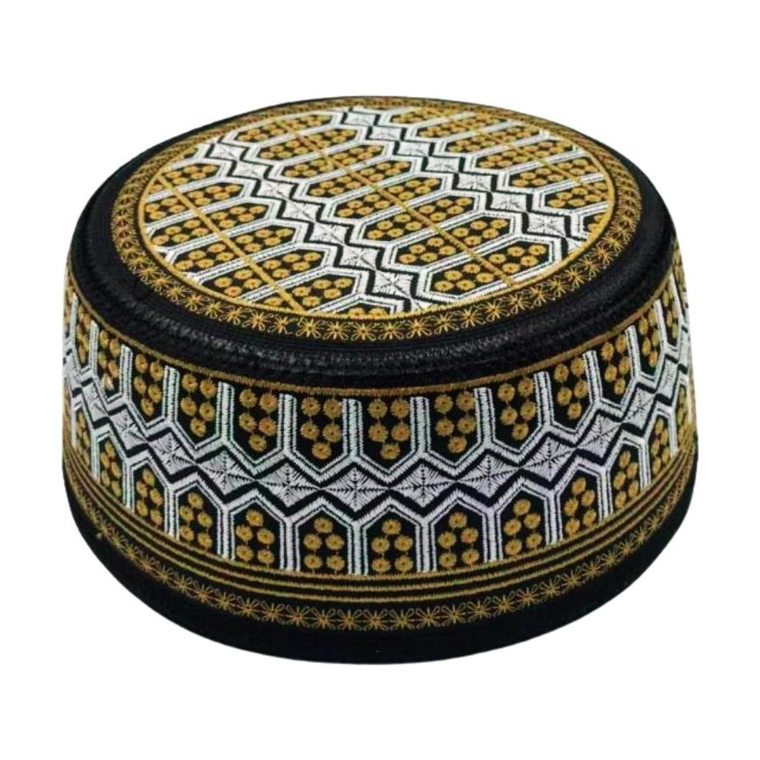 Men's Kufi - Prayer Cap - Embroidery Round Firm Salat Hat (5 Topi) - www.DeeneeShop.com