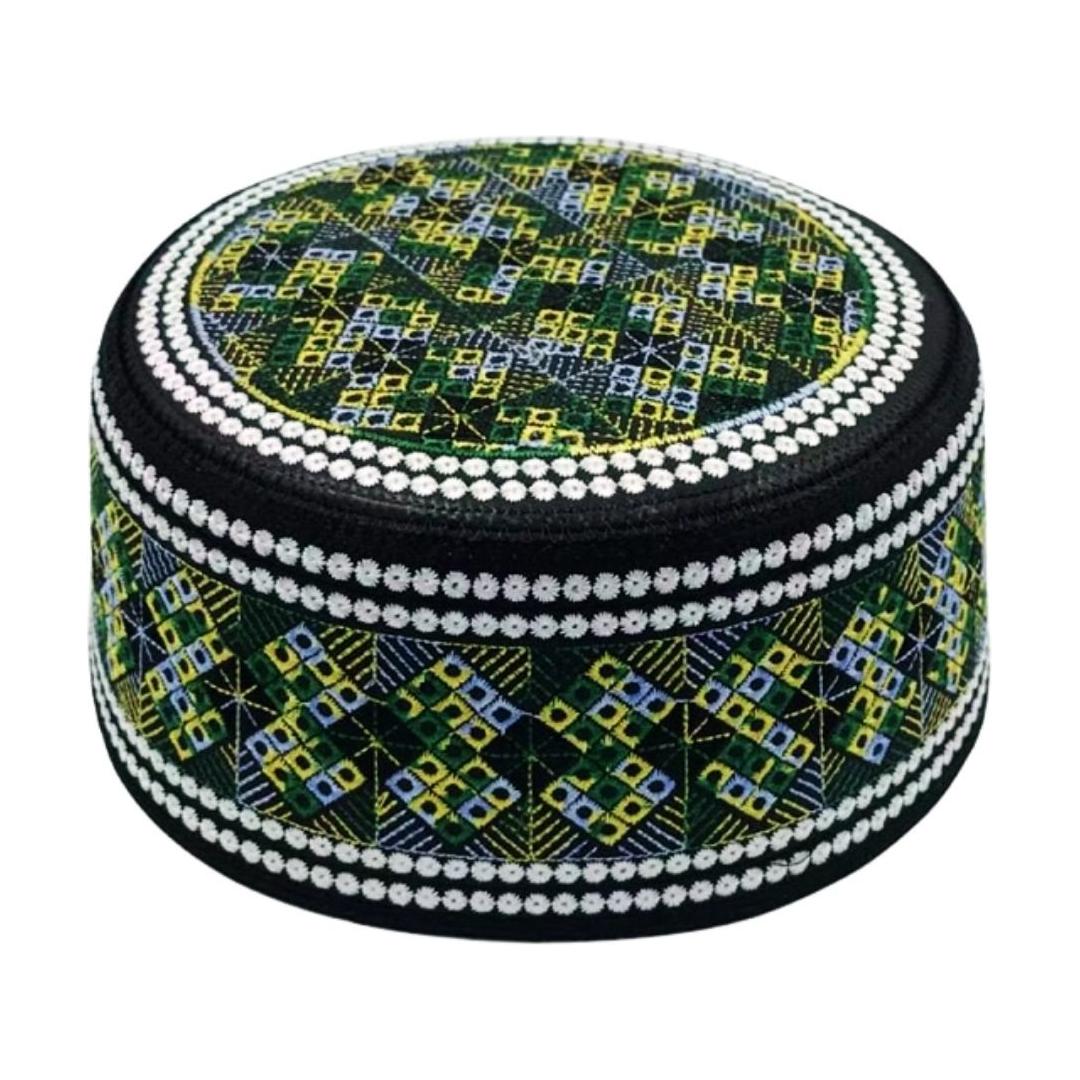 Men's Kufi - Prayer Cap - Embroidery Round Firm Salat Hat (5 Topi) - www.DeeneeShop.com