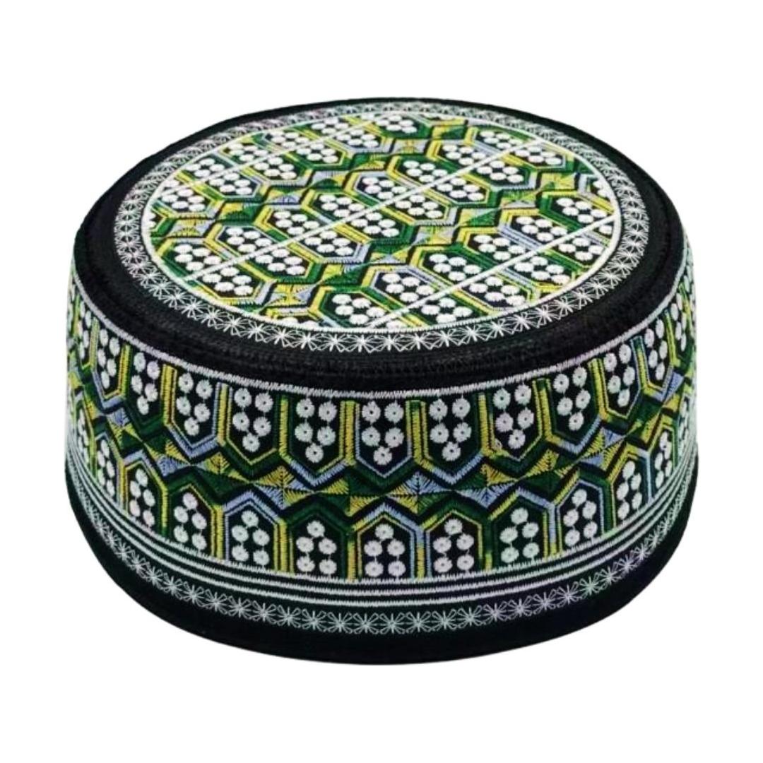 Men's Kufi - Prayer Cap - Embroidery Round Firm Salat Hat (5 Topi) - www.DeeneeShop.com