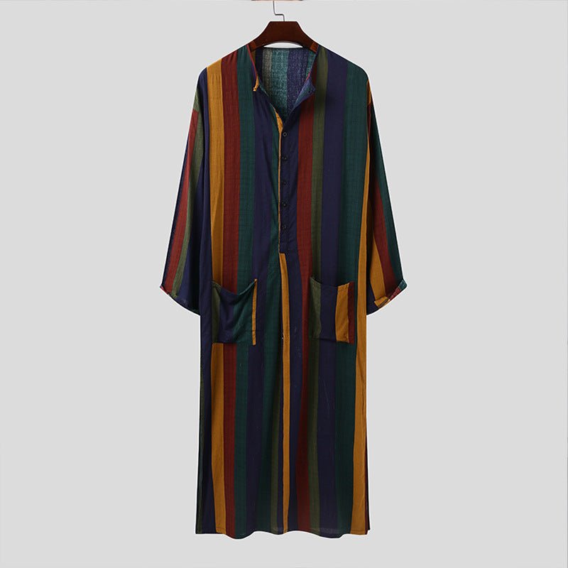 Muslim Men's Cotton Striped Printed Robe kaftan Thawb Jubba (2 Colors, 6 Sizes) - www.DeeneeShop.com