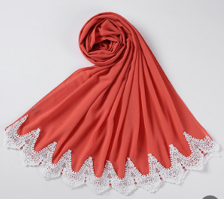 New Ladies Stitched Chiffon Lace Scarf Pearl Hijab Rectangular Headscarf (24 colors) - www.DeeneeShop.com