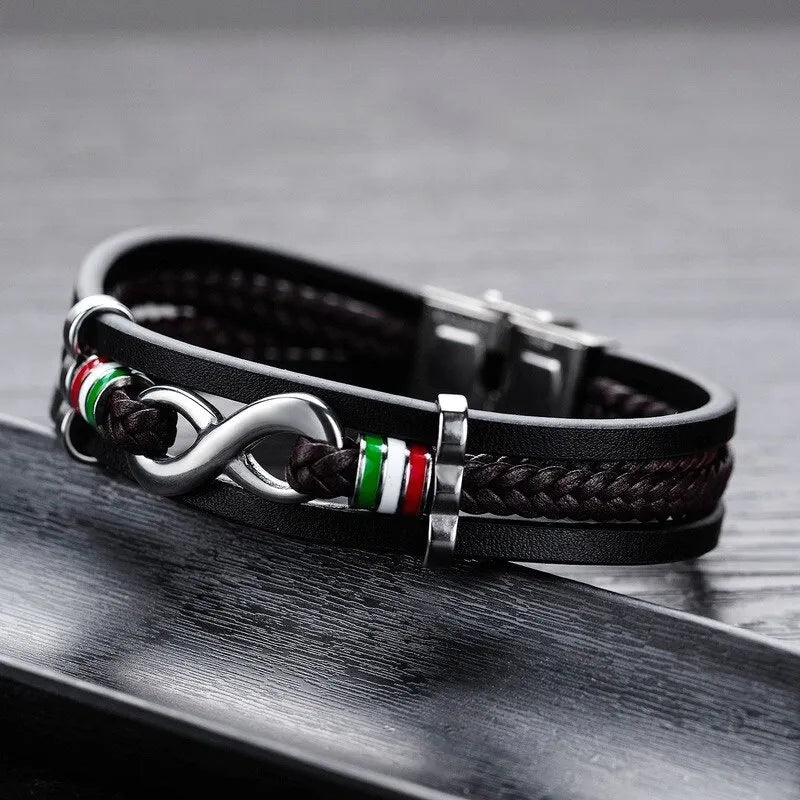 Palestine Flag Colors Braided Leather Wrap Bracelet - www.DeeneeShop.com
