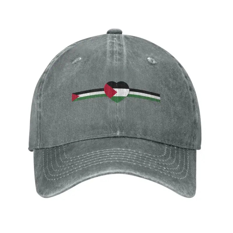 Palestine Flag Hat with Heart Adjustable Cotton Baseball Cap for Men & Women - www.DeeneeShop.com