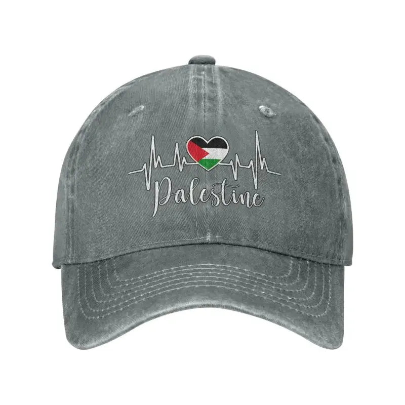 Palestine Flag Heart with Heartbeat Adjustable Cotton Baseball Cap for Men & Women - www.DeeneeShop.com