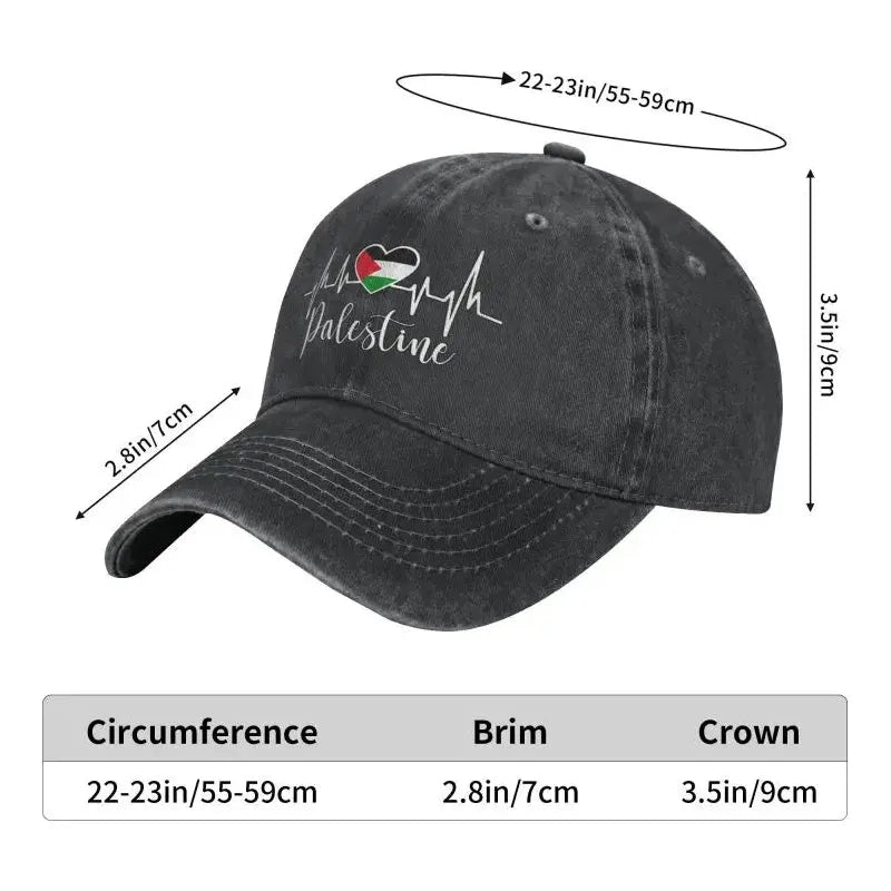 Palestine Flag Heart with Heartbeat Adjustable Cotton Baseball Cap for Men & Women - www.DeeneeShop.com