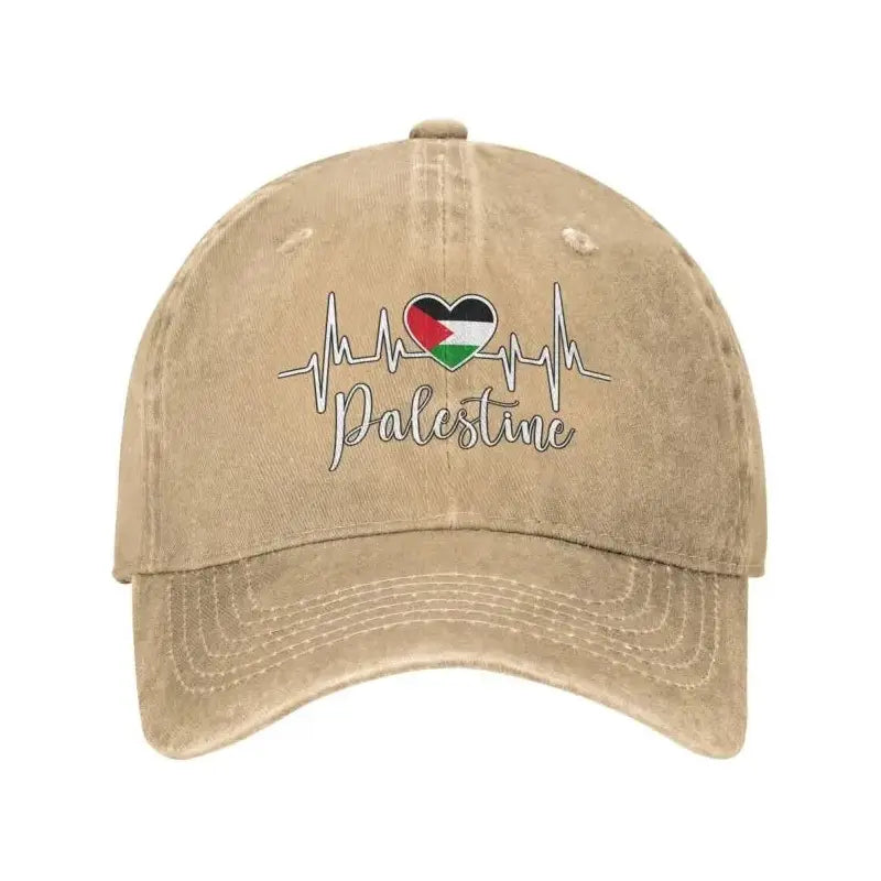 Palestine Flag Heart with Heartbeat Adjustable Cotton Baseball Cap for Men & Women - www.DeeneeShop.com