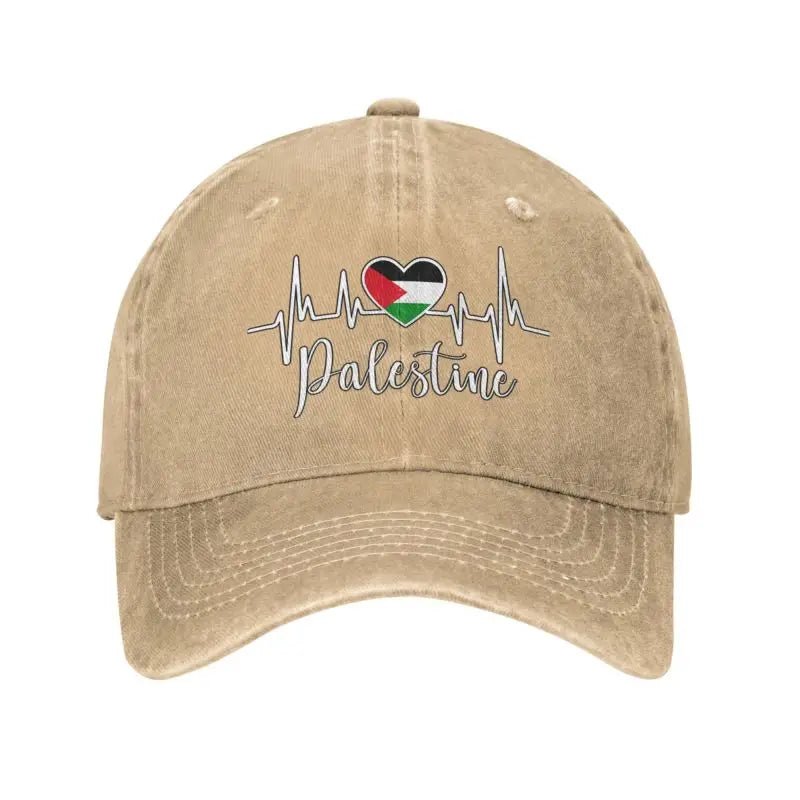 Palestine Flag Heart with Heartbeat Adjustable Cotton Baseball Cap for Men & Women - www.DeeneeShop.com