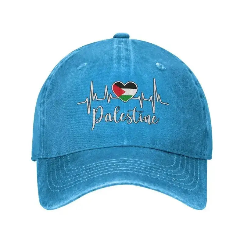 Palestine Flag Heart with Heartbeat Adjustable Cotton Baseball Cap for Men & Women - www.DeeneeShop.com