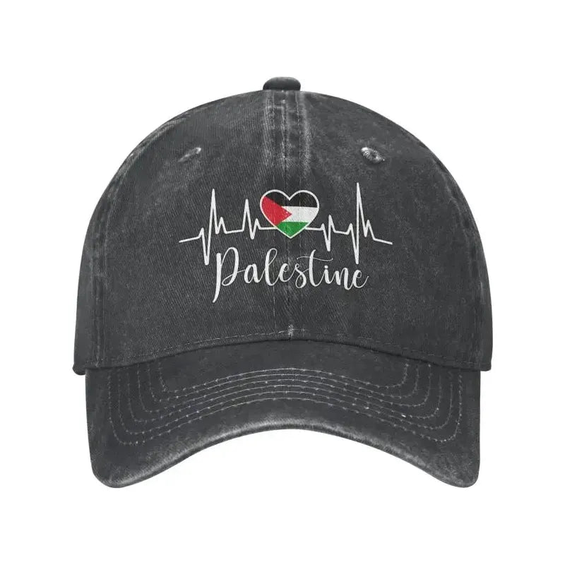 Palestine Flag Heart with Heartbeat Adjustable Cotton Baseball Cap for Men & Women - www.DeeneeShop.com