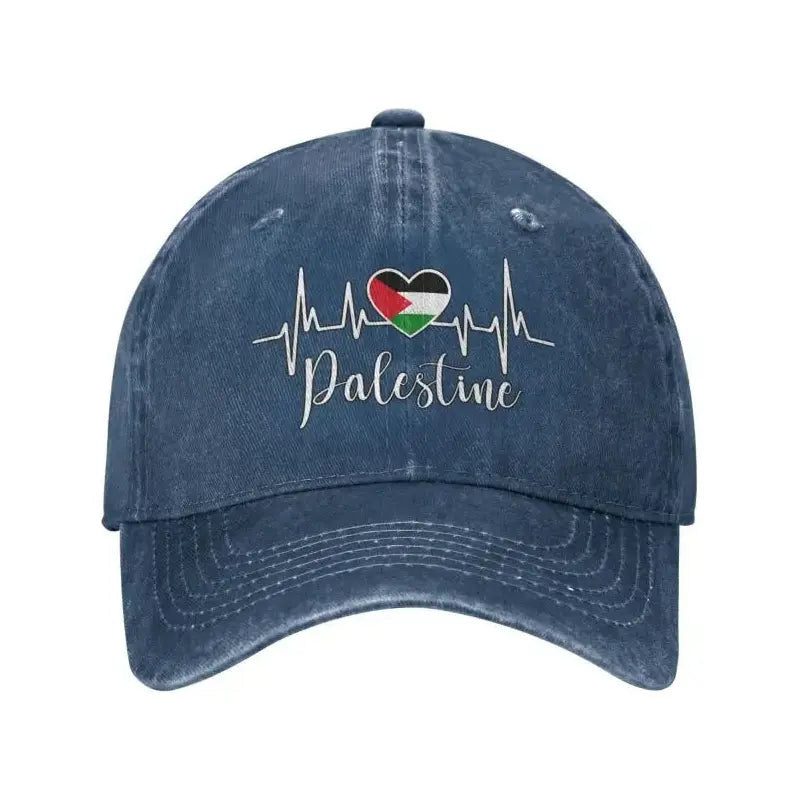 Palestine Flag Heart with Heartbeat Adjustable Cotton Baseball Cap for Men & Women - www.DeeneeShop.com